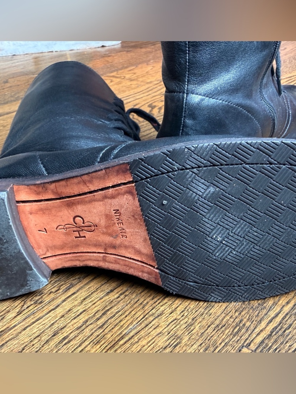 COLE HAAN buttery soft leather mid calf lace up boots NIKE AIR size 7 black - Picture 4 of 5